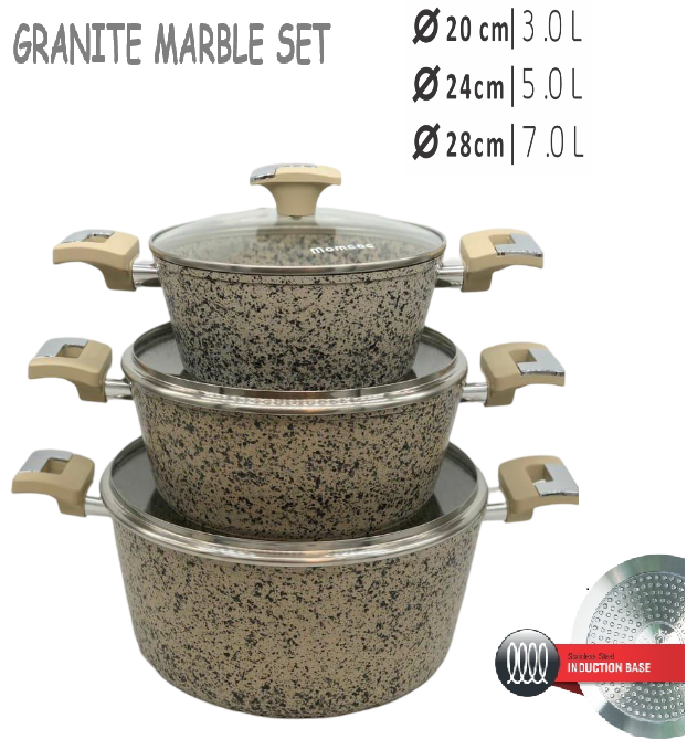 3 PIECE GRANITE DIE-CAST  INDUCTION (20-24-28CM) CREAM